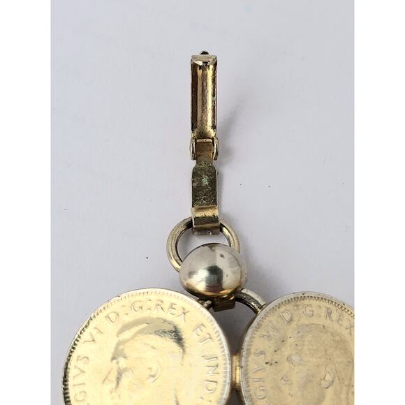 Canada Coin Charm Bracelet Vintage 1940s Gold Funky Chic - Picture 4 of 7